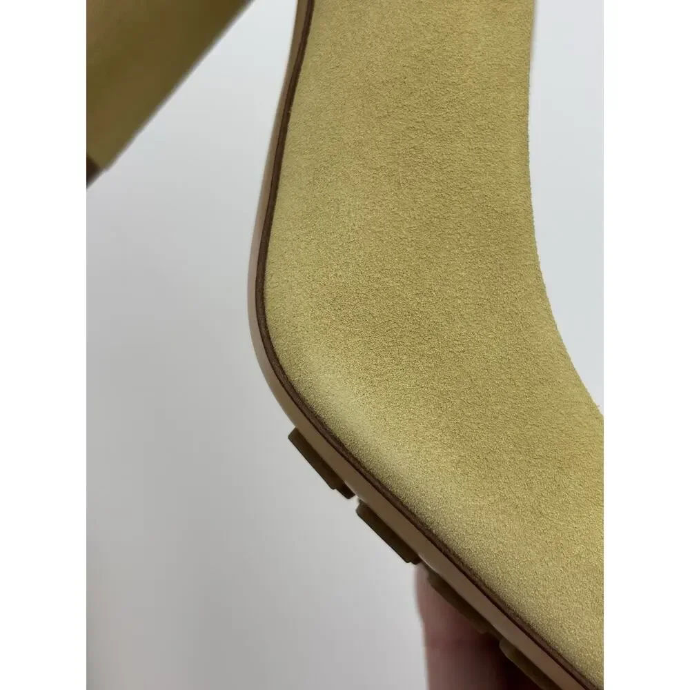 Bottega Veneta Tower Square Toe Suede Pumps Heels Yellow Size 38 / 8
